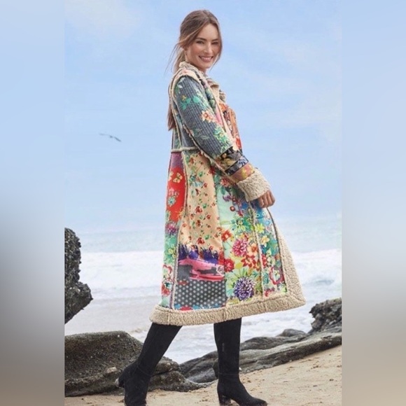 Johnny Was Biya Dreamer Patchwork Fleece Trim Jacket - Picture 1 of 9